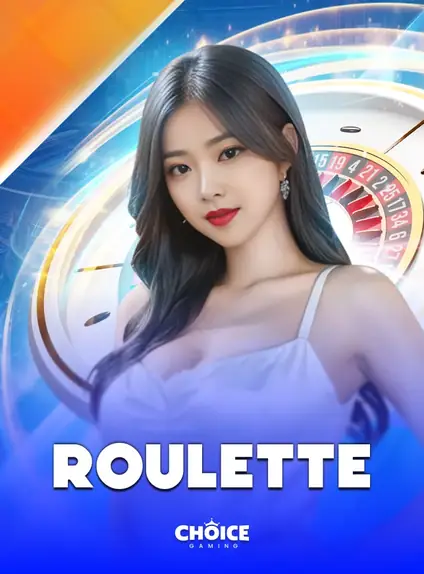 ดีลเลอร์หญิงกับวงล้อรูเล็ตบนพื้นฟ้าของโต๊ะ ROULETTE