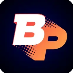 ป้ายสัญลักษณ์ตัวอักษร BP สีส้มบนพื้นดำ