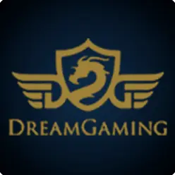 ตราสัญลักษณ์ Dream Gaming ปีกและโล่สีทองบนพื้นน้ำเงินเข้ม