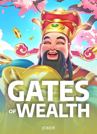 Gates of Wealth ค่าย JOKER รูปเทพเจ้าโชคลาภกับดอกซากุระ