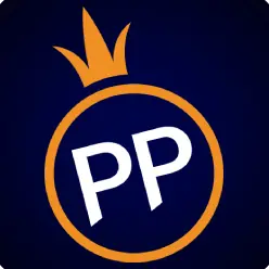 ตราค่าย Pragmatic Play ตัวอักษร PP ในวงกลมสีทองบนพื้นน้ำเงินเข้ม