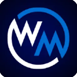 ตราสัญลักษณ์โลโก้ WM สีน้ำเงินในวงกลม